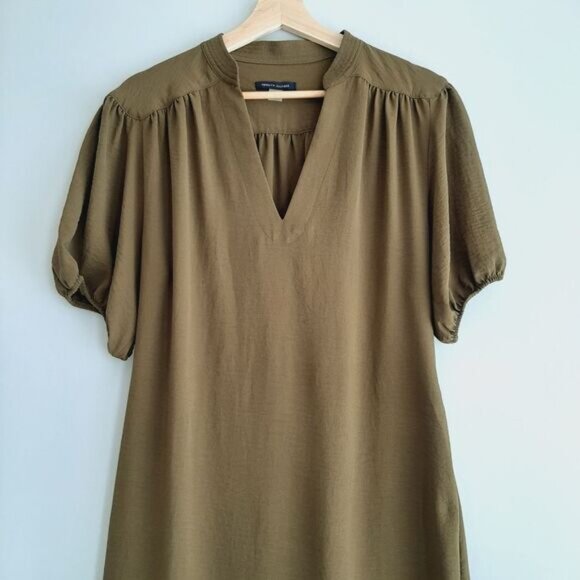 TOMMY HILFIGER | Puff Sleeve w/ Belt Flowy Light Knee Length Midi Dress Green 6 - Picture 3 of 14